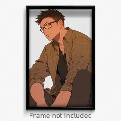 Anime Art Poster - Man Feeling Unnerved, Oddball Brown Framed Eyewear (Print)