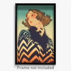 Movie Art Poster - Woman Feeling Woe, Zigzag Fur Trimmed Dress (Film Print)