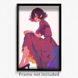 Anime Art Poster - Woman Feeling Kind Wearing Wiry Multicolored Dress (Print)