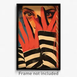 Spanish Movie Poster - Woman Feeling Tension, Striped Red Gloves (Art Print)