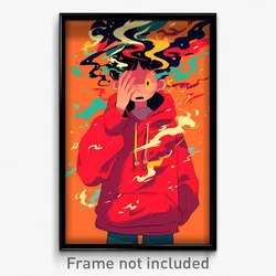 Art Poster - Boy Feeling Bewildered Wearing Adorable Red Hoodie (Art Print)
