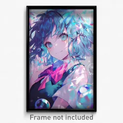 Art Poster - Girl Feeling Glee Wearing Spherical Aqua Bowtie (Print)