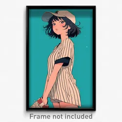 Anime Art Poster - Girl Feeling Rattled Wearing Fluffy Baseball Uniform (Print)