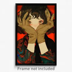 Anime Art Poster - Girl Feeling Worried Wearing Offbeat Brown Gloves (Print)