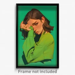 Art Poster - Girl Feeling Sorrow Wearing Green Layered (Print)
