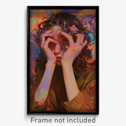 Art Poster - Woman Feeling Schadenfreude Wearing Brown Untucked Shirt (Print)