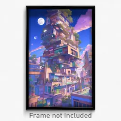 Art Poster - Homely Anime Architecture (Psychedelic Trippy Weird Cartoon Print)