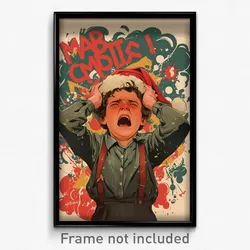 Greek Movie Poster - Boy Feeling Mad, Gripping Santa Hat (Greece Film Art Print)