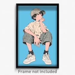 Anime Art Poster - Boy Feeling Bored Wearing Grizzled Multicolored (Print)