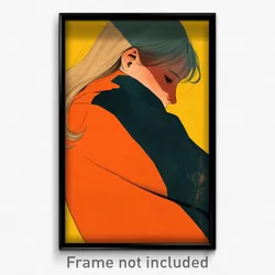 French Movie Poster - Woman Feeling Despair, Bulky Orange Hoodie (Art Print)