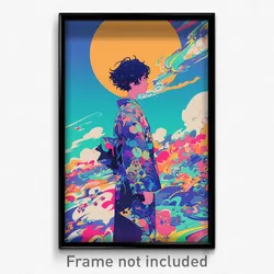 Art Poster - Boy Feeling Disheartened Wearing Cute Kimono (Print)