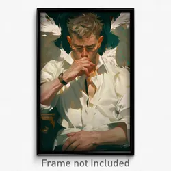 Art Poster - Man Feeling Aversion Wearing Angelic Rimless Eyewear (Art Print)