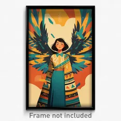 Mexican Movie Poster - Girl Feeling Calm, Vibrant Mechanical Wings (Art Print)