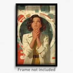 Movie Art Poster - Woman Feeling Apprehension, Modest White Jacket (Film Print)