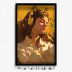 Art Poster - Woman Feeling Careless Wearing Noisy Headphones (Print)