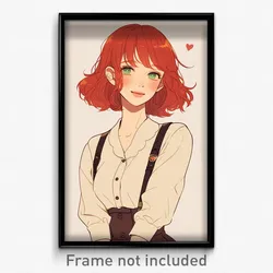 Art Poster - Girl Feeling Joviality Wearing Handsome Heart Button (Print)