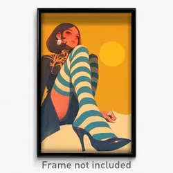 Mexican Movie Poster - Girl Feeling Suspicious. Vertical Striped Legwear
