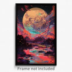 Art Poster - Digital Moon Battle (Psychedelic Trippy Weird 11x17 Print)