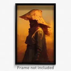Art Poster - Woman Feeling Isolated Wearing Exotic Sun Hat (Art Print)