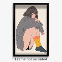 Anime Art Poster - Girl Feeling Self Motivated, Multicolored Grey Socks (Print)