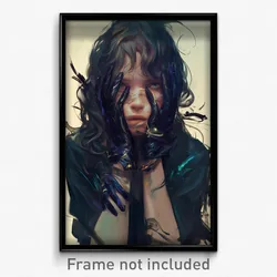 Art Poster - Woman Feeling Cowardly Wearing Academic Black Gloves (Art Print)