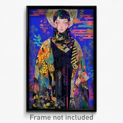Anime Art Poster - Woman Feeling Acceptance Wearing Webbed Collared Coat (Print)