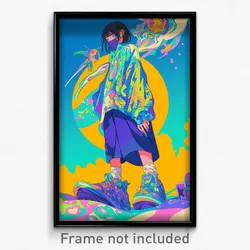 Anime Art Poster - Boy Feeling Carefree Wearing Purple Blue (Print)