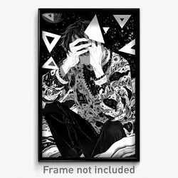 Art Poster - Boy Feeling Perplexed Wearing Black And White Tented Shirt (Print)
