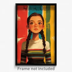Mexican Movie Poster - Girl Feeling Doubt, Glaring Colored Stripes (Art Print)