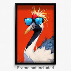 Anime Art Poster - Grey Crowned Crane Feeling Optimistic. Blue Tinted Eyewear