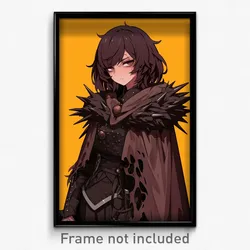 Anime Art Poster - Girl Feeling Fright Wearing Jagged Brown Cape (Print)