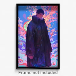 Anime Art Poster - Man Feeling Apprehension Wearing Silky Black Coat (Print)