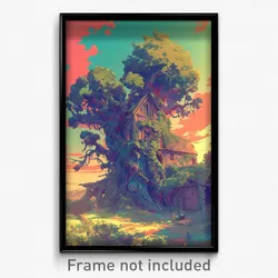 Art Poster - Distant Homestead (Psychedelic Trippy Weird 11x17 Print)