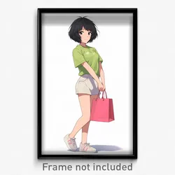 Anime Art Poster - Girls Feeling Enthusiasm Wearing Convincing Gift Bag
