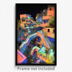 Art Poster - Evergreen Rooftops (Psychedelic Trippy Weird 11x17 Print)
