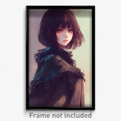 Anime Art Poster - Girl Feeling Longing, Adventurous Black Capelet (Print)