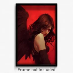Art Poster - Woman Feeling Doubt Wearing Tremendous Feathered Wings (Print)