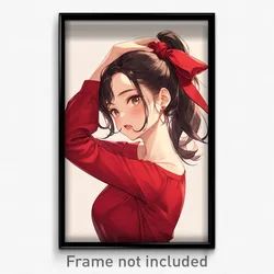 Anime Art Poster - Woman Feeling Pleased Wearing Radiant Red Scrunchie (Print)