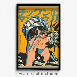 Japanese Movie Poster - Girl Feeling Thankful, Unique Striped Headwear (Print)