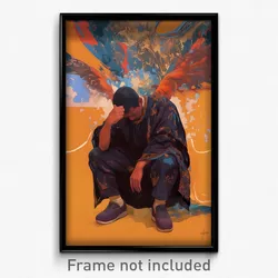 Art Poster - Man Feeling Grief Wearing Velvety Feathered Wings (Art Print)