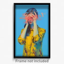 Art Poster - Woman Feeling Bewildered Wearing Silly Shirt (Print)