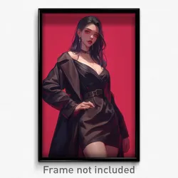 Anime Art Poster - Girl Feeling Possessive Wearing Rosy Black Robe (Print)