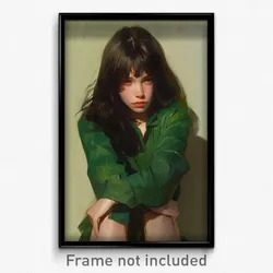 Art Poster - Girl Feeling Neglect Wearing Glossy Green Shirt (Print)