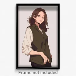 Anime Art Poster - Woman Feeling Mixed Up Wearing Genuine Brown Vest (Print)
