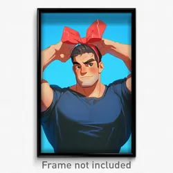 Art Poster - Man Feeling Relieved Wearing Exotic Bow Hairband (Art Print)