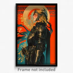 Greek Movie Poster - Girl Feeling Jubilation, Stylish Black Armor (Art Print)