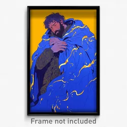 Anime Art Poster - Man Feeling Tired Wearing Thick Blue Cape (Print)