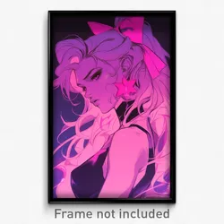 Anime Art Poster - Woman Feeling Grief Wearing Radiant Pink Bow (Print)