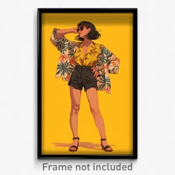 Art Poster - Woman Feeling Epiphany Wearing Modern Print Shorts (Print)