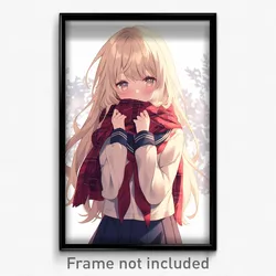 Anime Art Poster - Girl Feeling Sentimentality, Taut Red Neckerchief (Print)